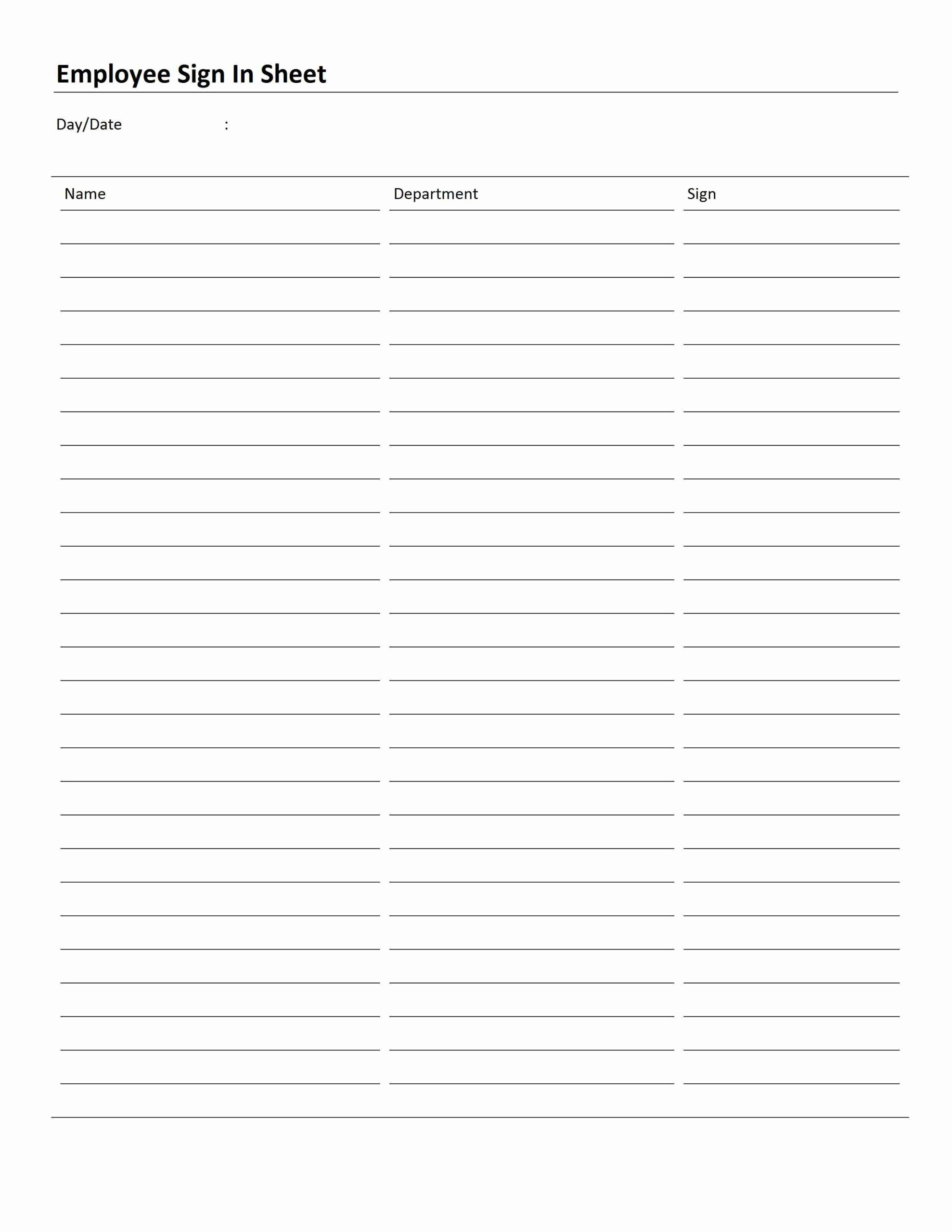 Printable Employee Sign In Sheet Template Printable Templates