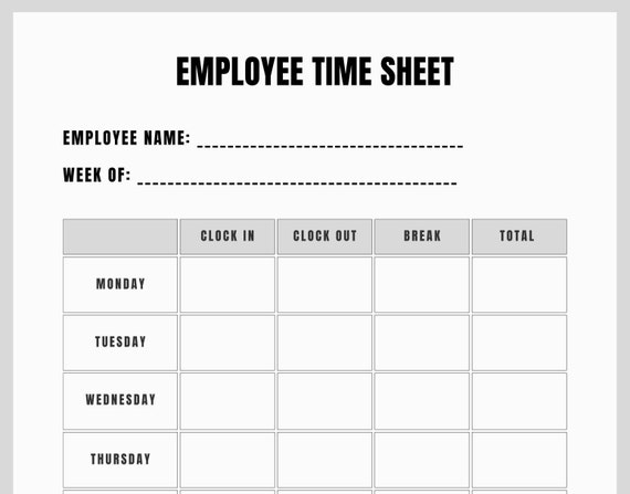 Printable Employee Timesheet Printable Timecard Work Schedule 