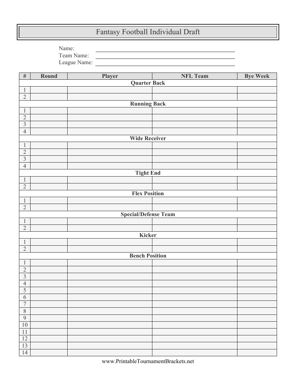 Printable Fantasy Football Draft Sheets