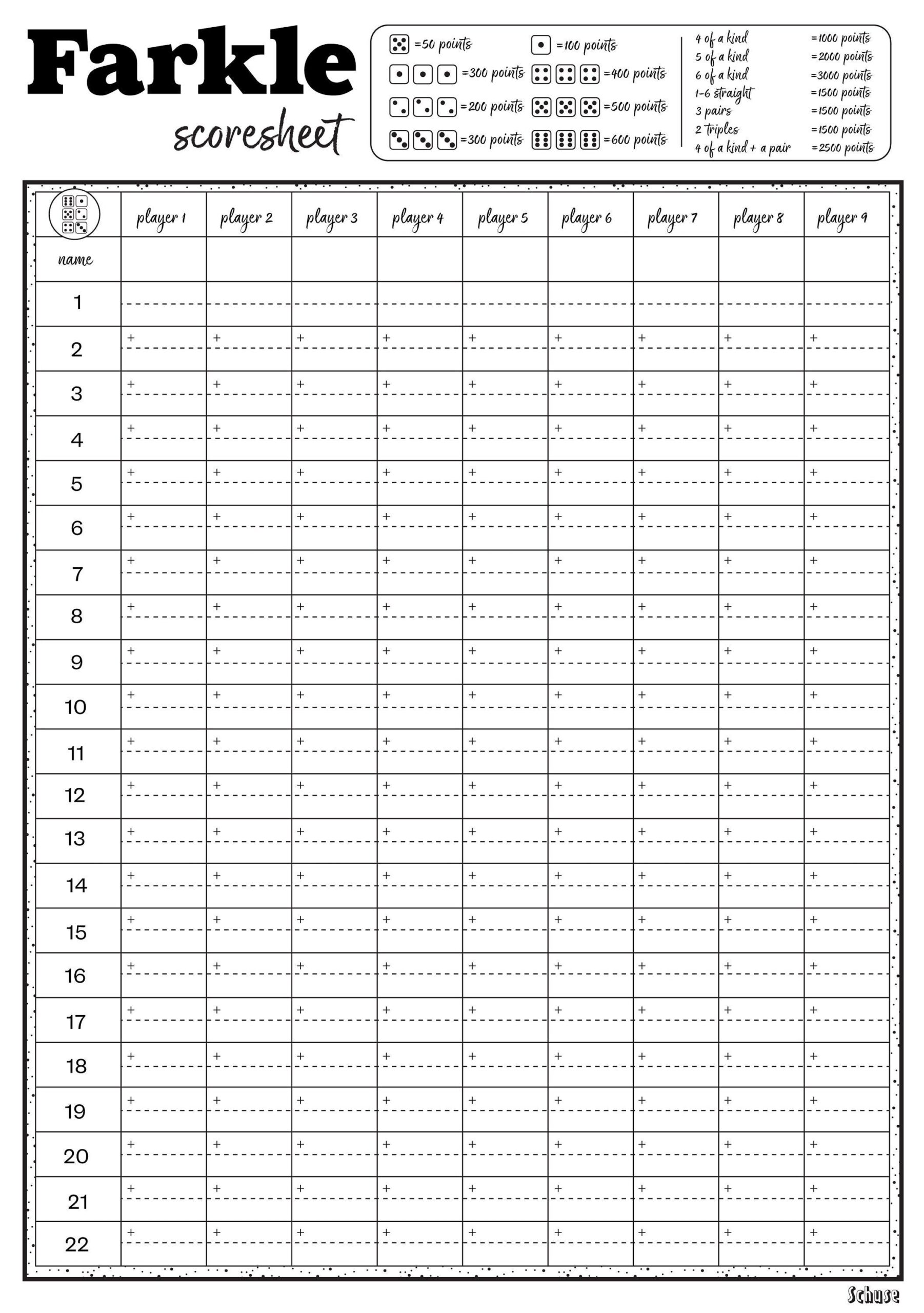 Printable Farkle Score Sheet With Rules Questemerald