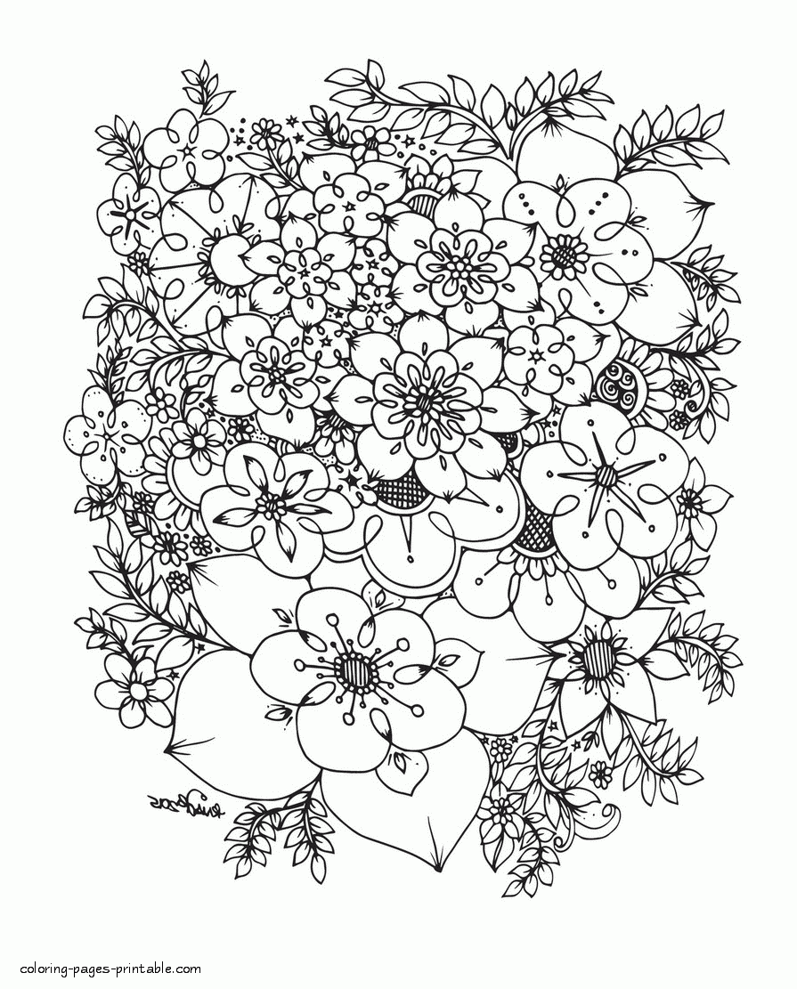 Printable Flower Coloring Pages For Adults Flower Patterns And Swirls 