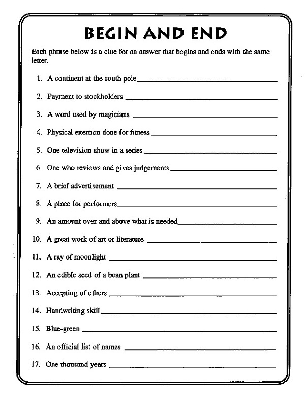 Printable Games Worksheets For Adults Ronald Worksheets