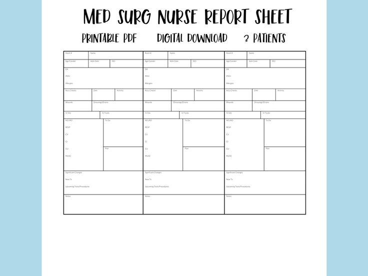 Printable Med Surg Nurse Report Sheet 3 Patient Nurse Brain Sheet 