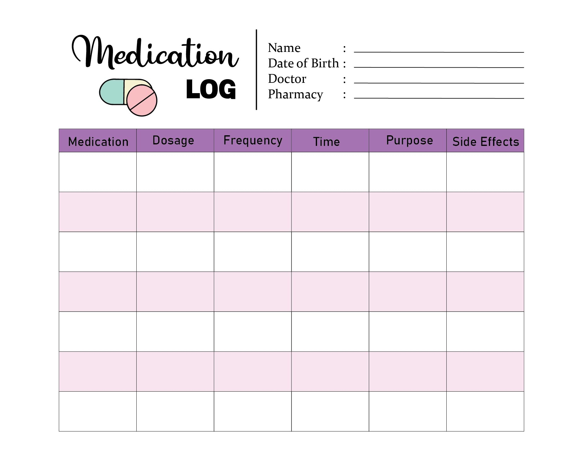Printable Medication Log Sheet Pdf Printable Form Templates And Letter 