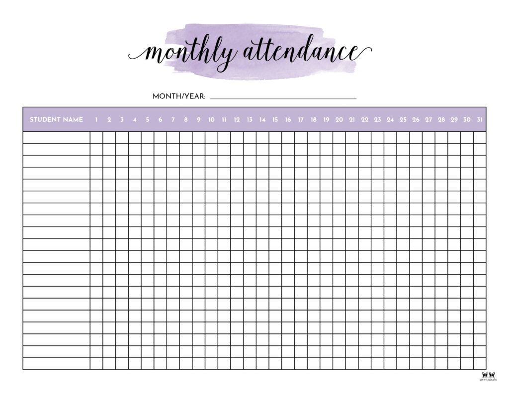 Printable Monthly School Attendance Sheet 6