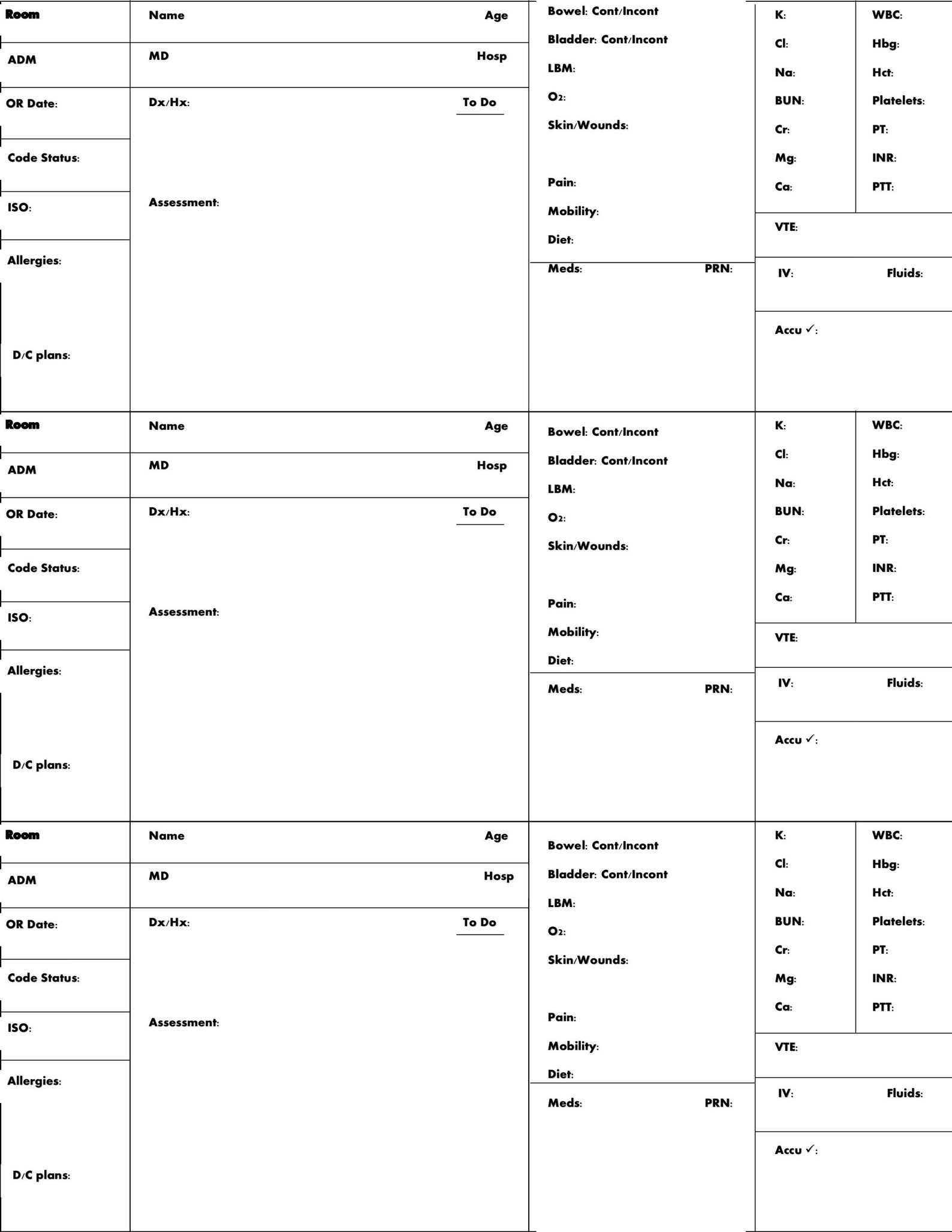 Printable Nurse Brain Sheet 5 Patients Dev onallcylinders