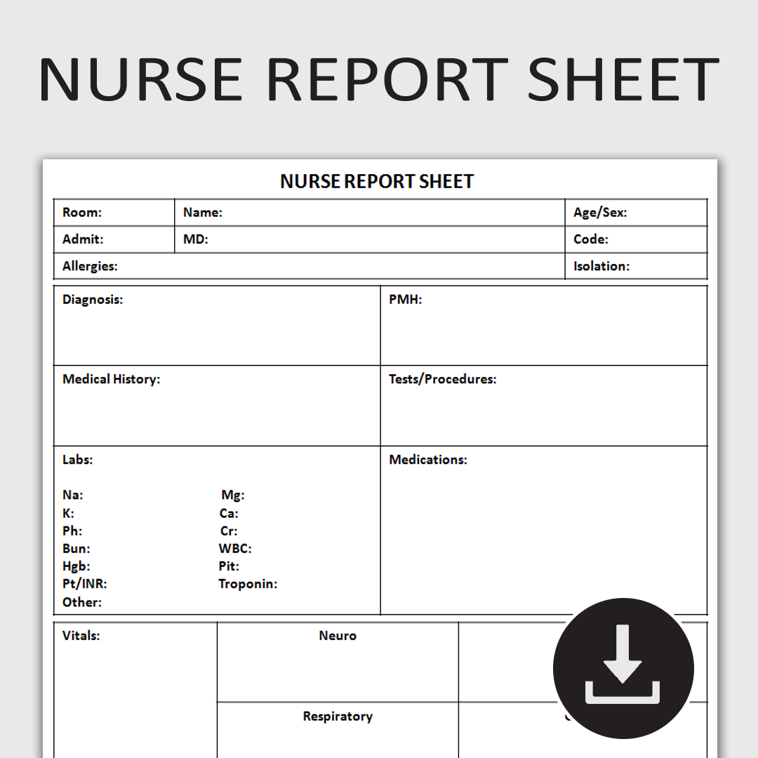 Printable Nurse Report Sheet NBKomputer