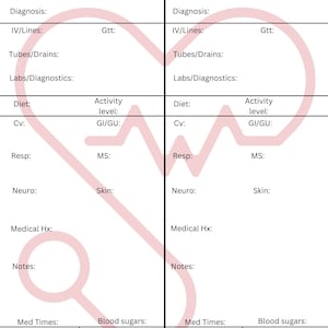 Printable Nursing Report Sheet Etsy