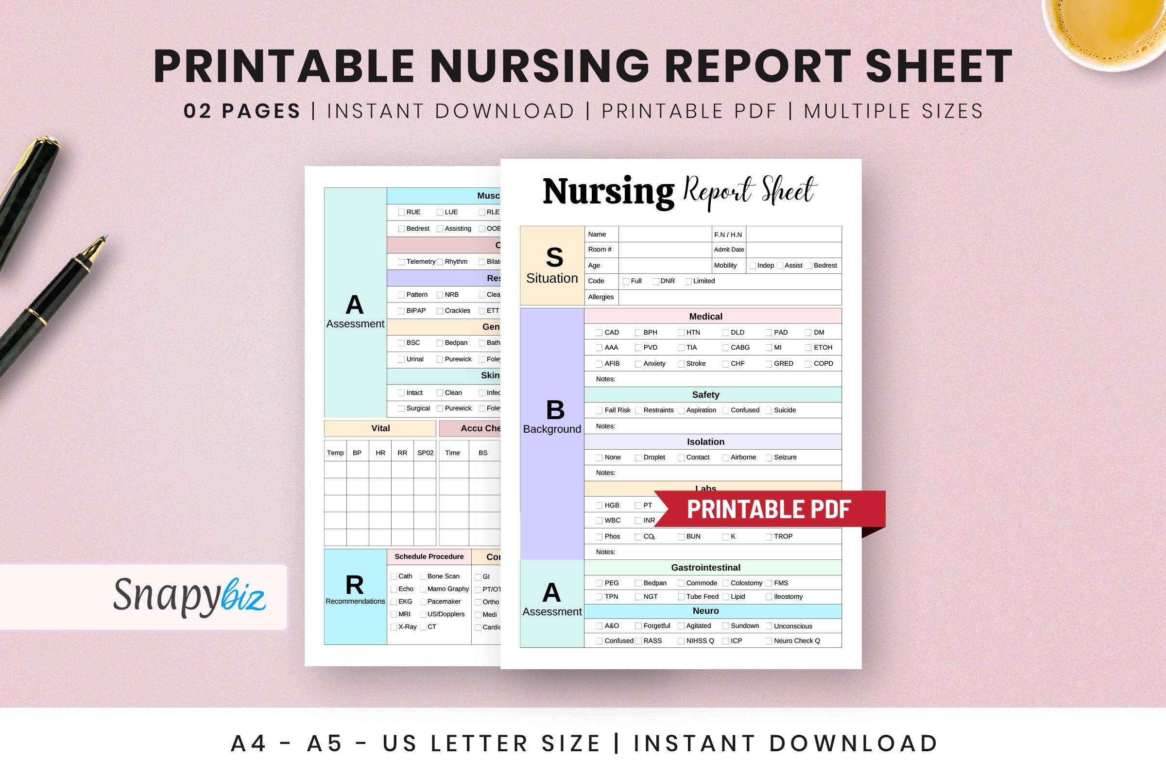 Printable Nursing Report Sheet PDF SnapyBiz