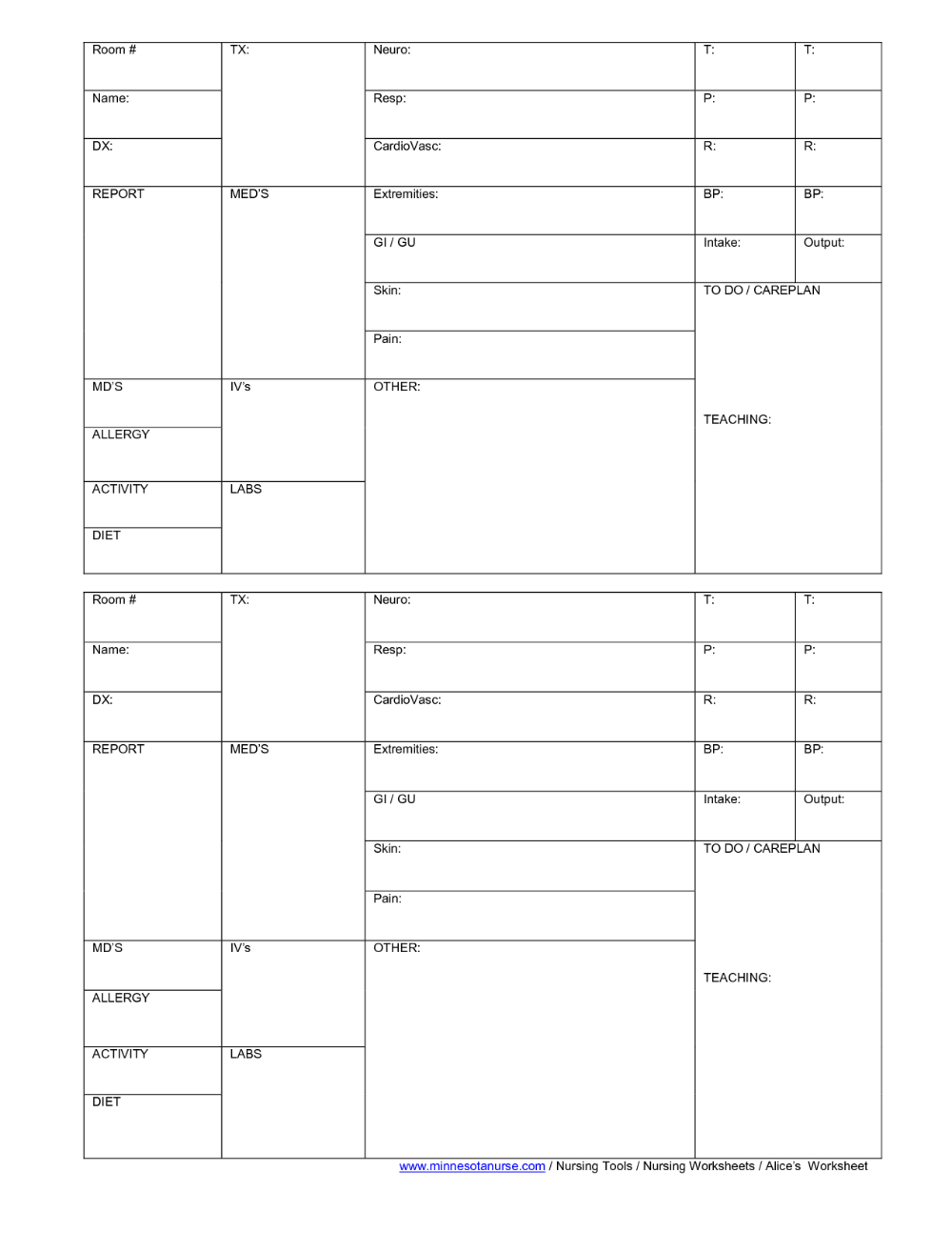 Printable Nursing Report Sheets For Nurses