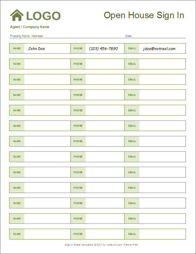 Printable Open House Sign In Sheet Template Printable Templates