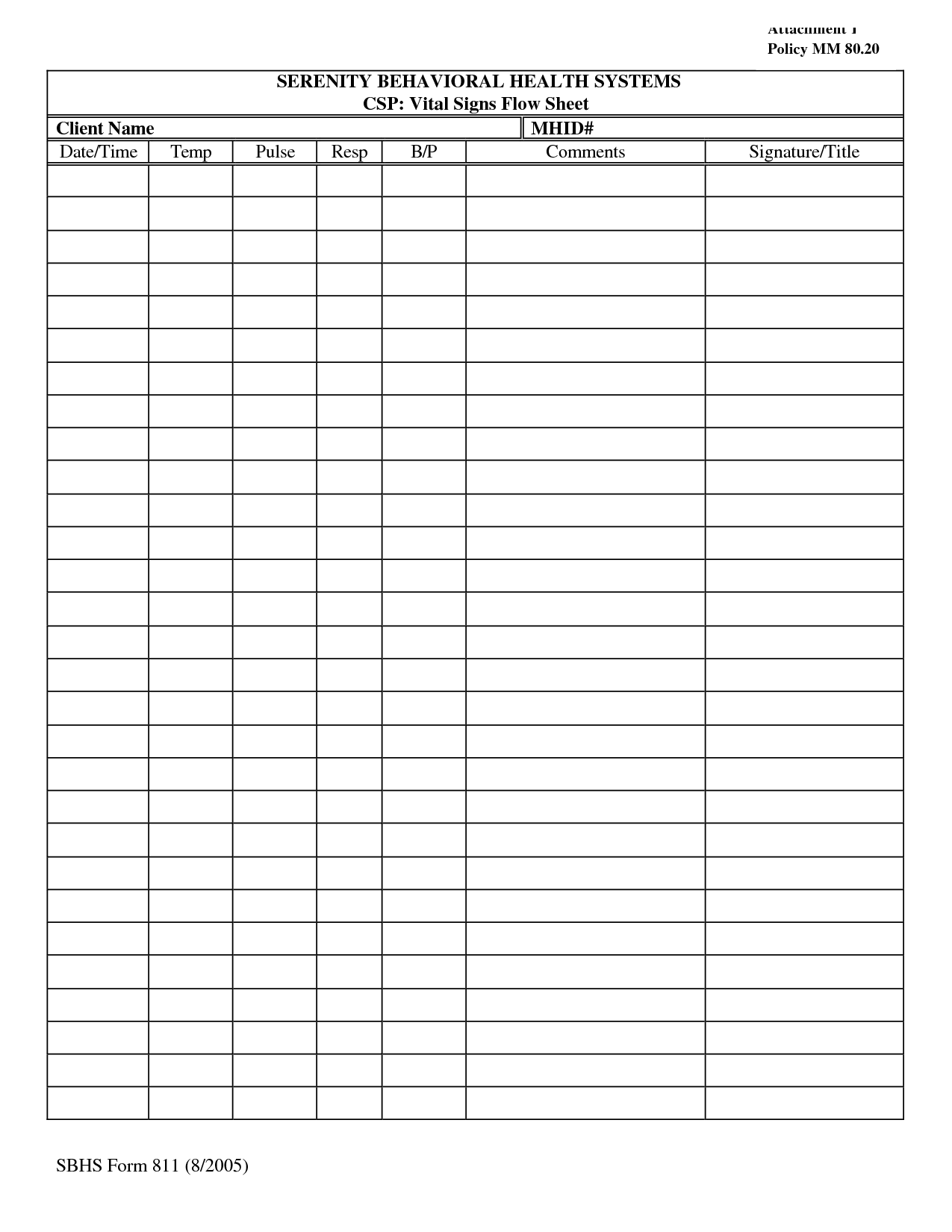 Printable Patient Vital Sign Sheet