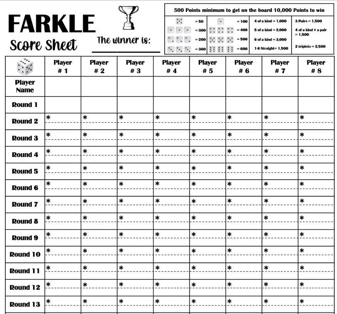 Printable Pdf Printable Farkle Score Sheet Printable Templates