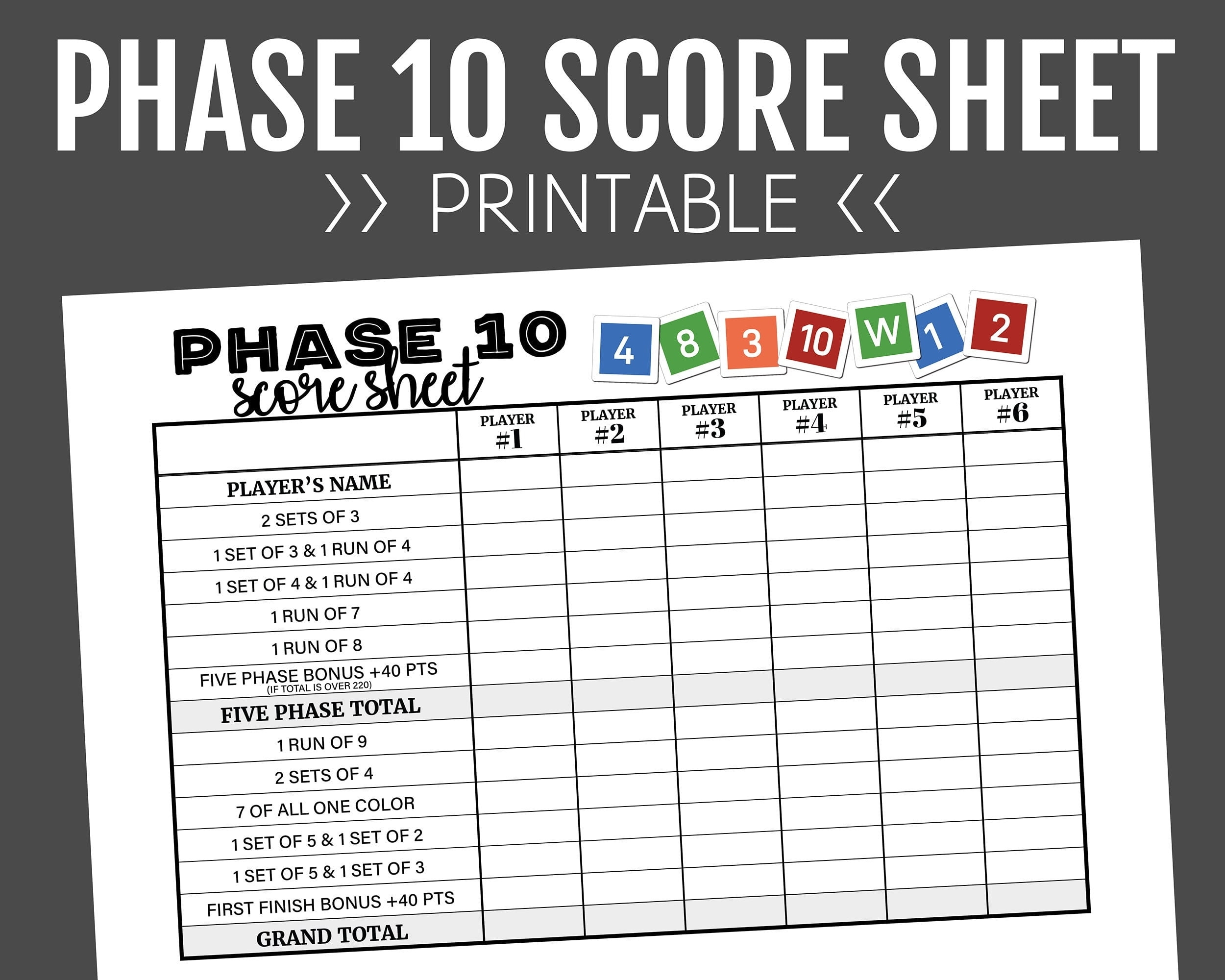 Printable Phase 10 Score Sheet Printable Templates Online By Paul 