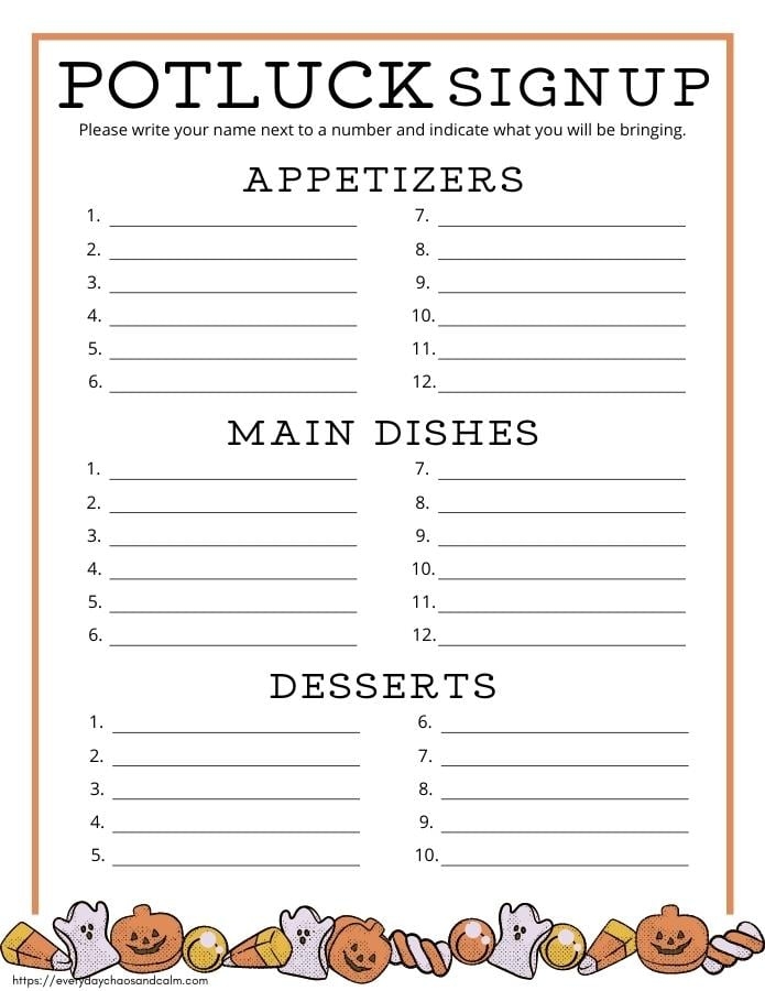 Printable Potluck Sign Up Sheet Pdf Printable Free Templates