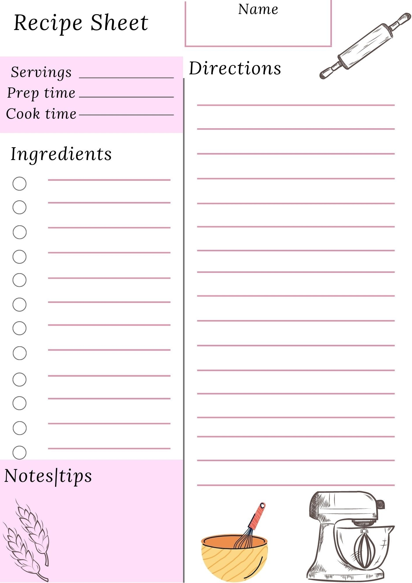 Printable Recipe Sheets