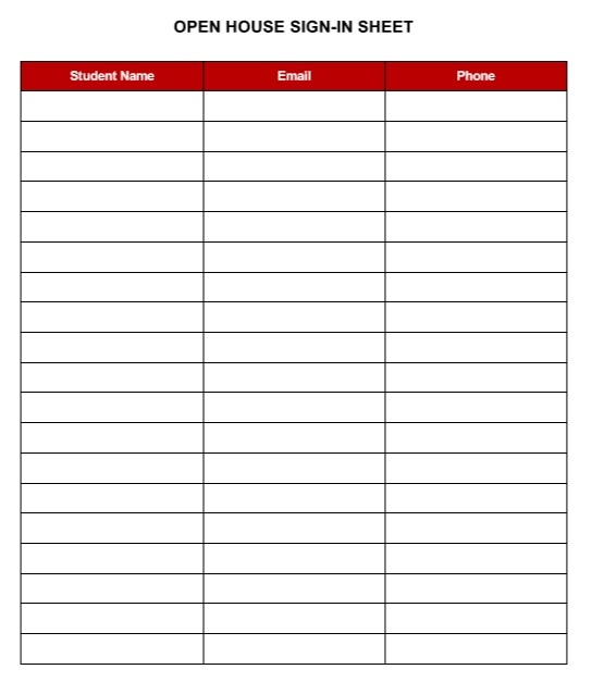 Printable Sign In Sheet For Open House