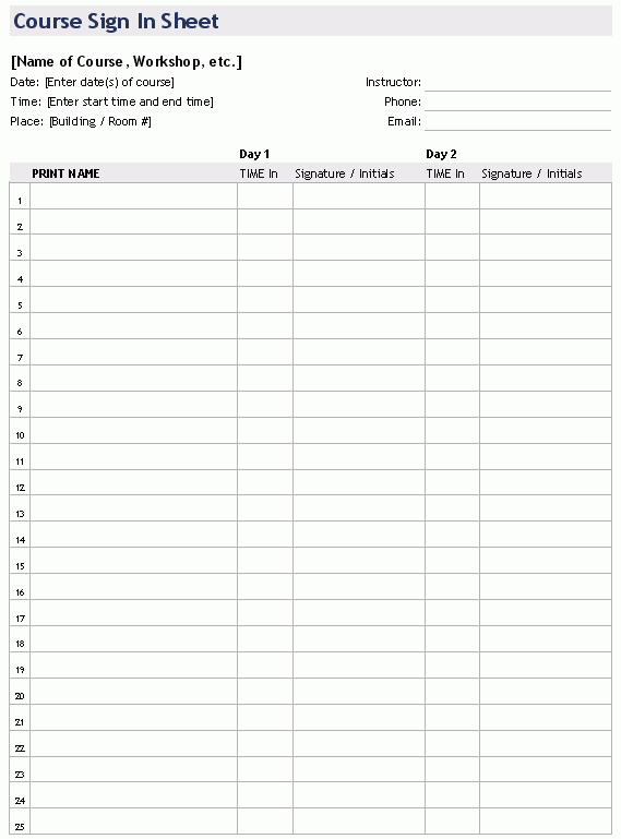 Printable Sign Sheets