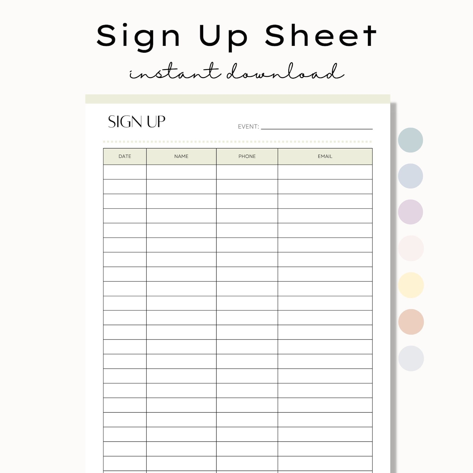 Printable Sign Up Sheet Contact Sheet Event Sign Up Form Party Sign Printable Sign Up Sheet Contact Sheet Event Sign Up Form Party Sign
