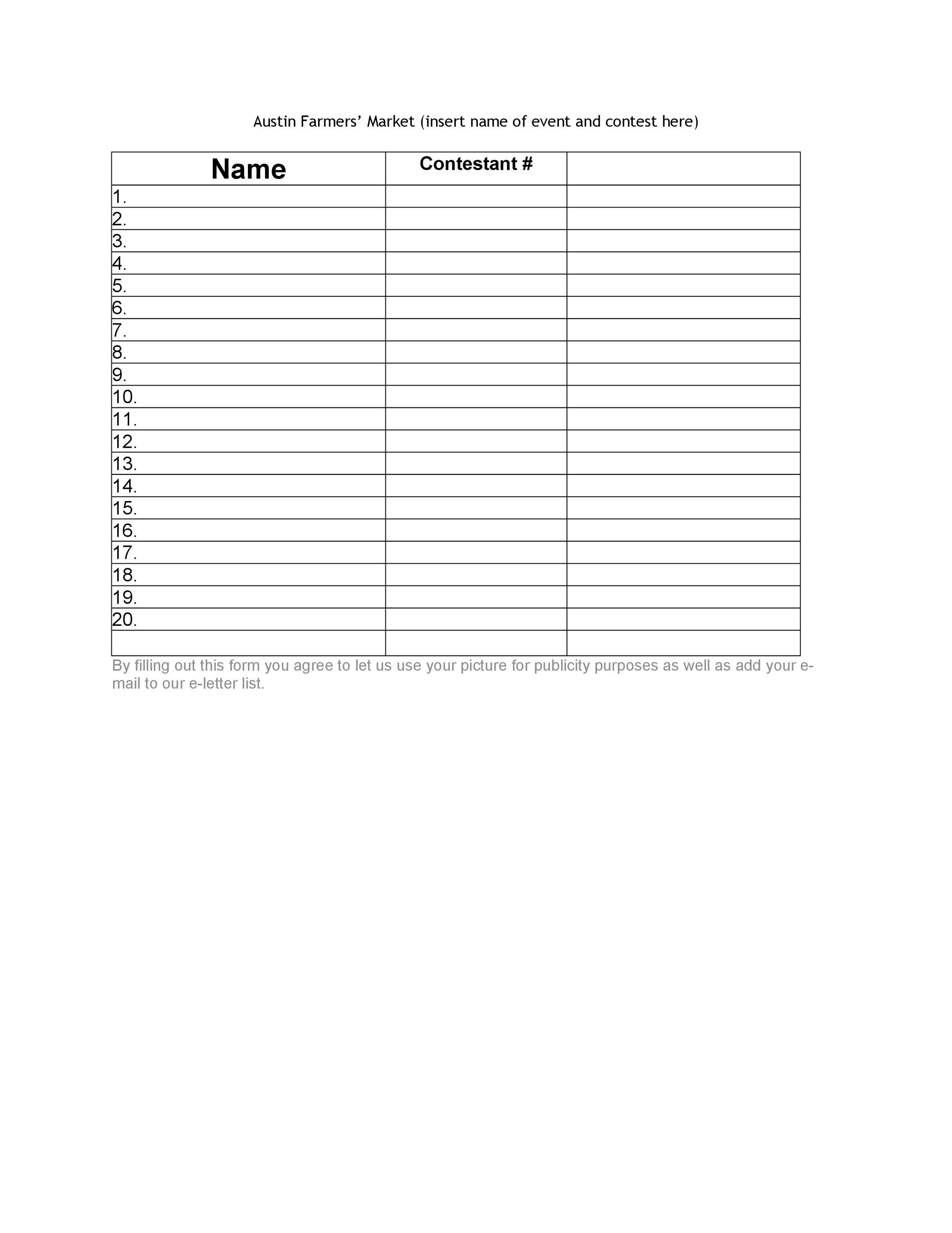 Printable Sign Up Sheets