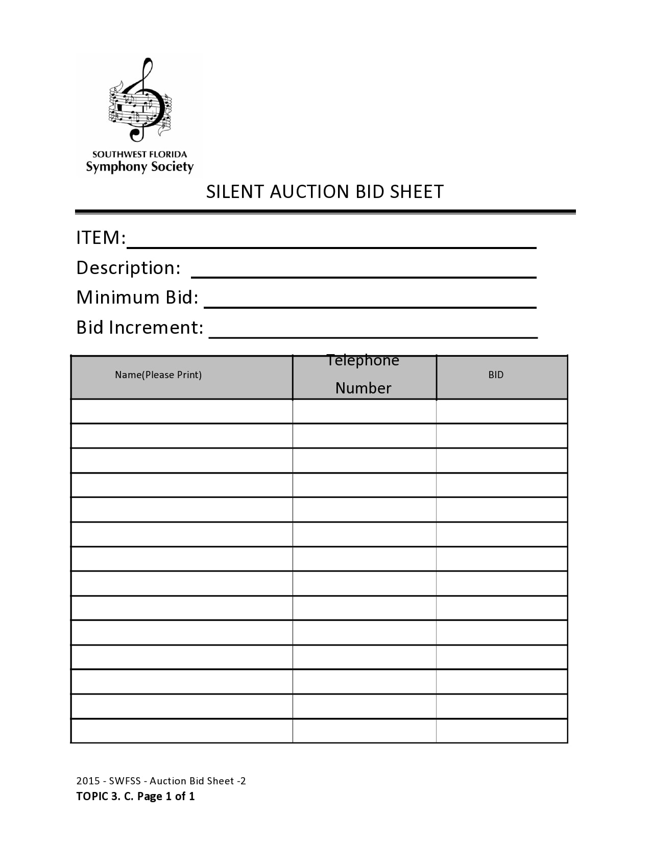 Printable Silent Auction Bid Sheets