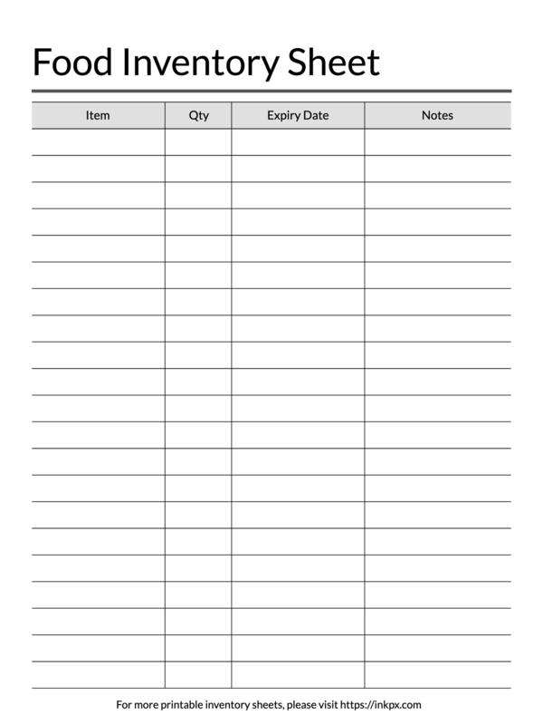 Printable Simple Table Style Food Inventory Sheet InkPx