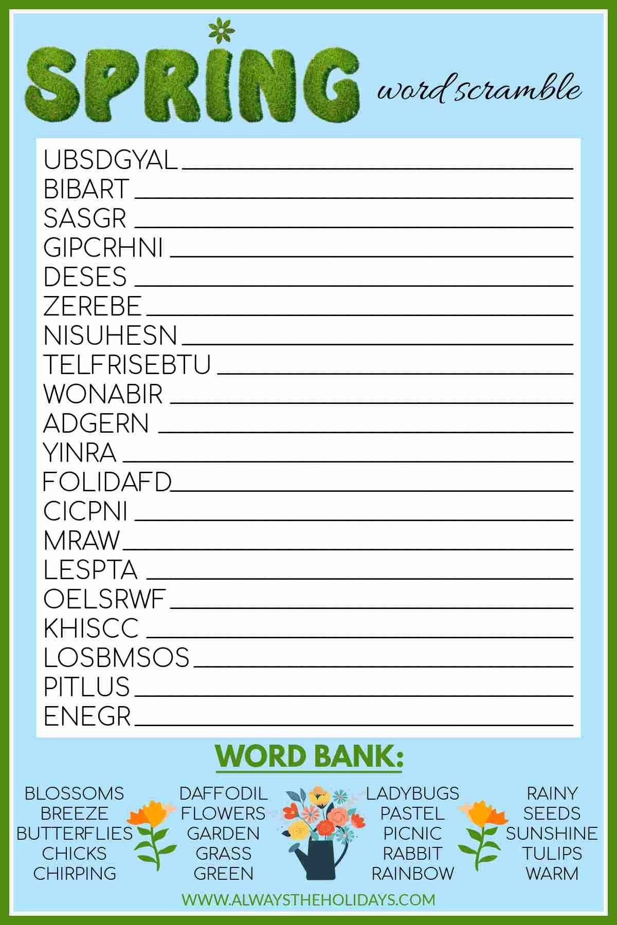 Printable Spring Word Search Adults Word Search Maker