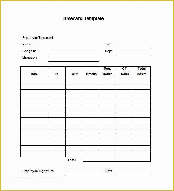 Printable Time Card Sheets