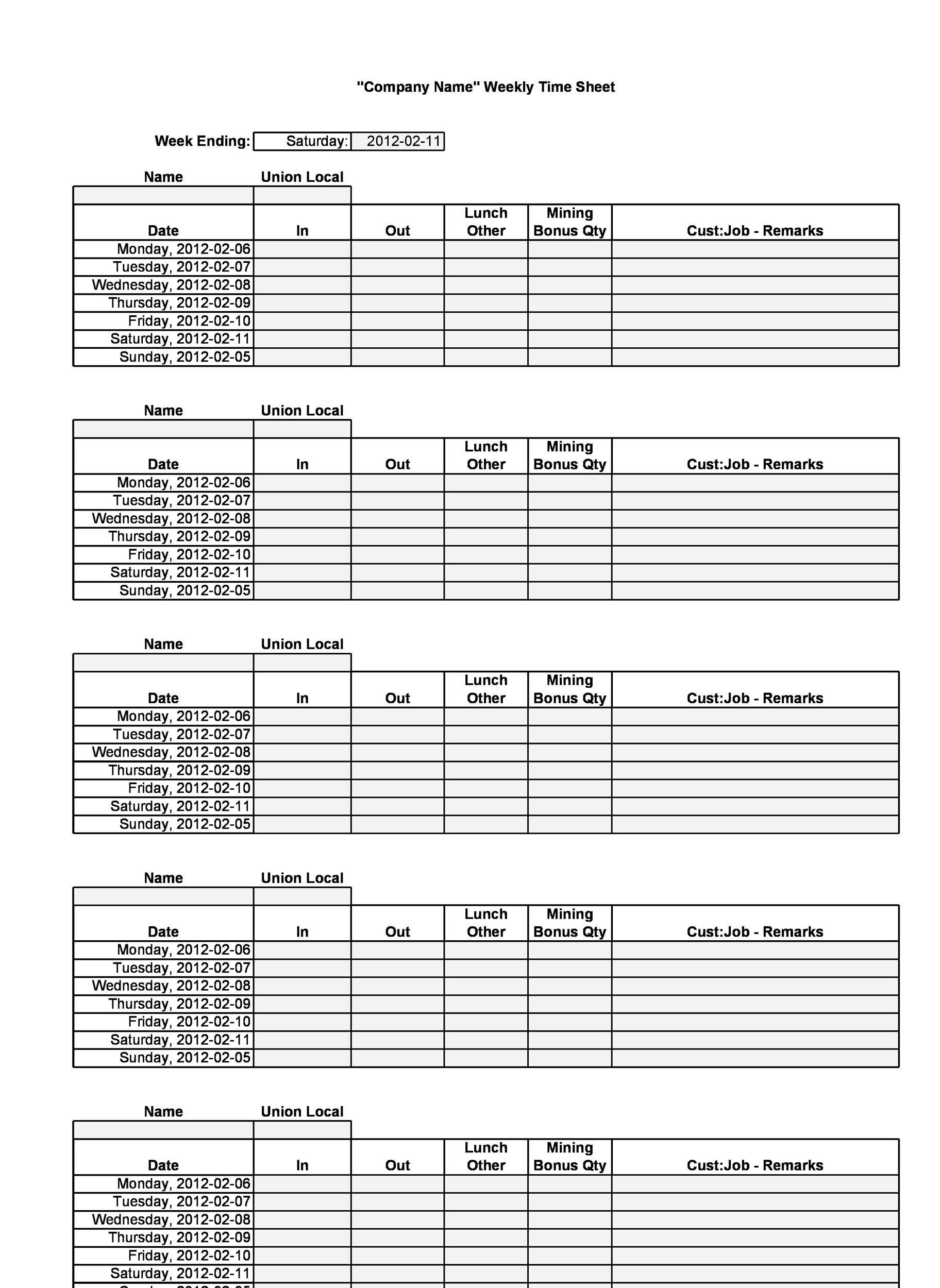 Printable Time Card Sheets