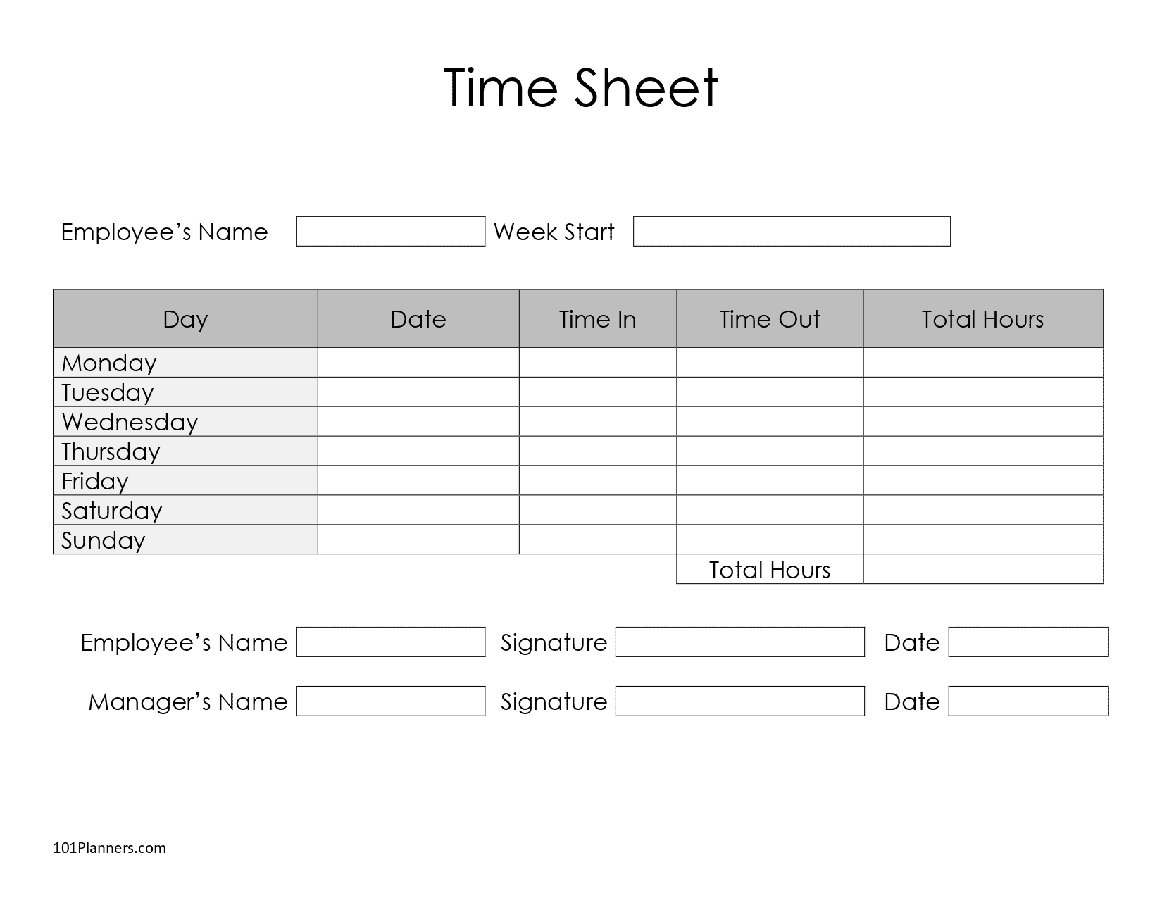 Printable Time Sheet Template Printable Word Searches