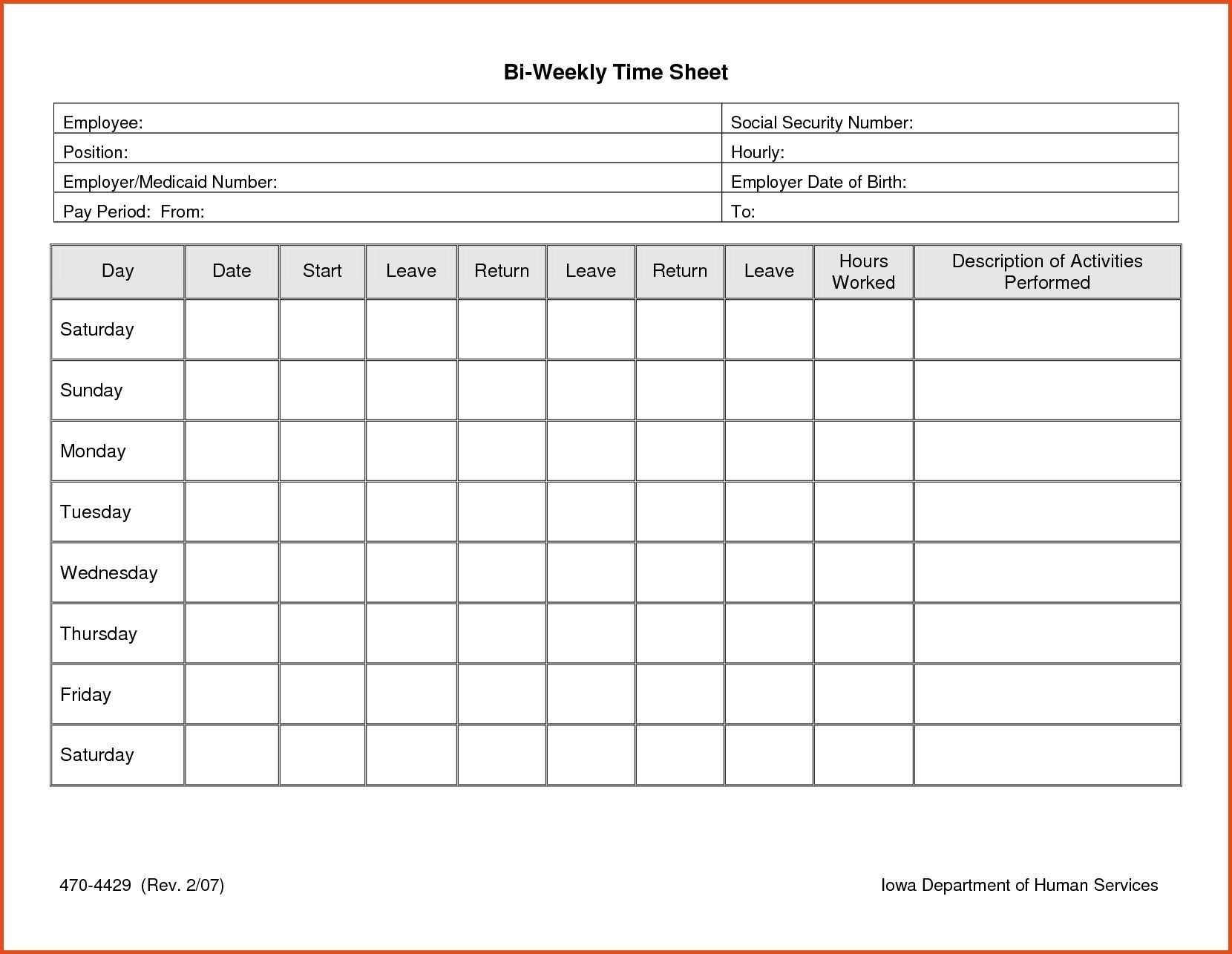 Printable Time Sheet