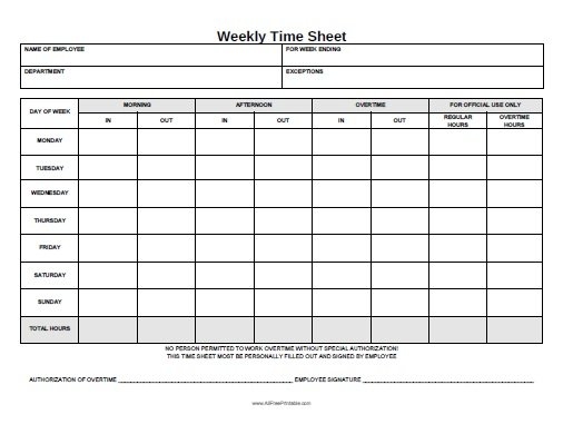 Printable Time Sheets Printable Time Sheets