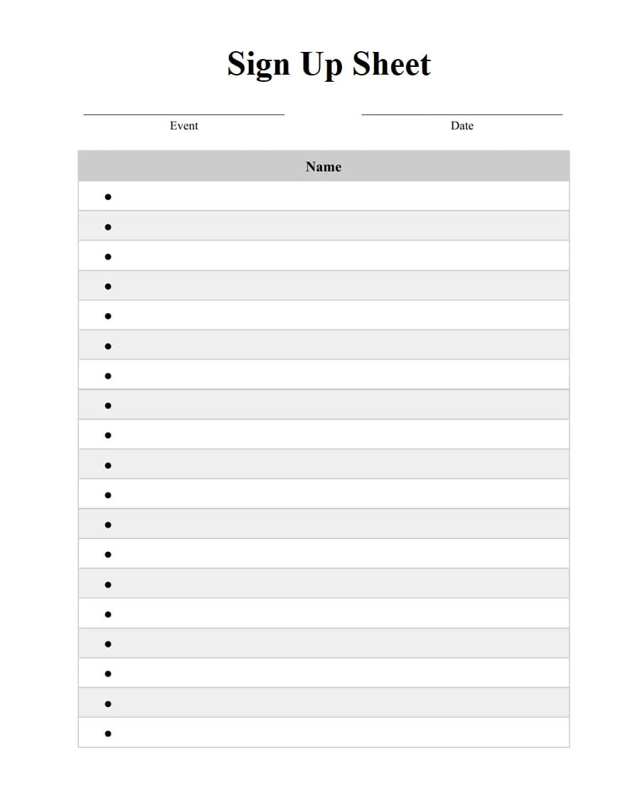 Printable Very Simple Sign Up Sheet Template Free Download And Print 