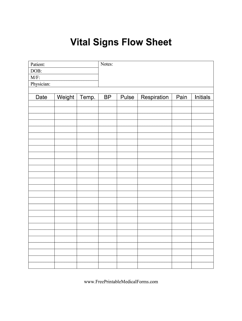Printable Vital Signs Sheet Nursing
