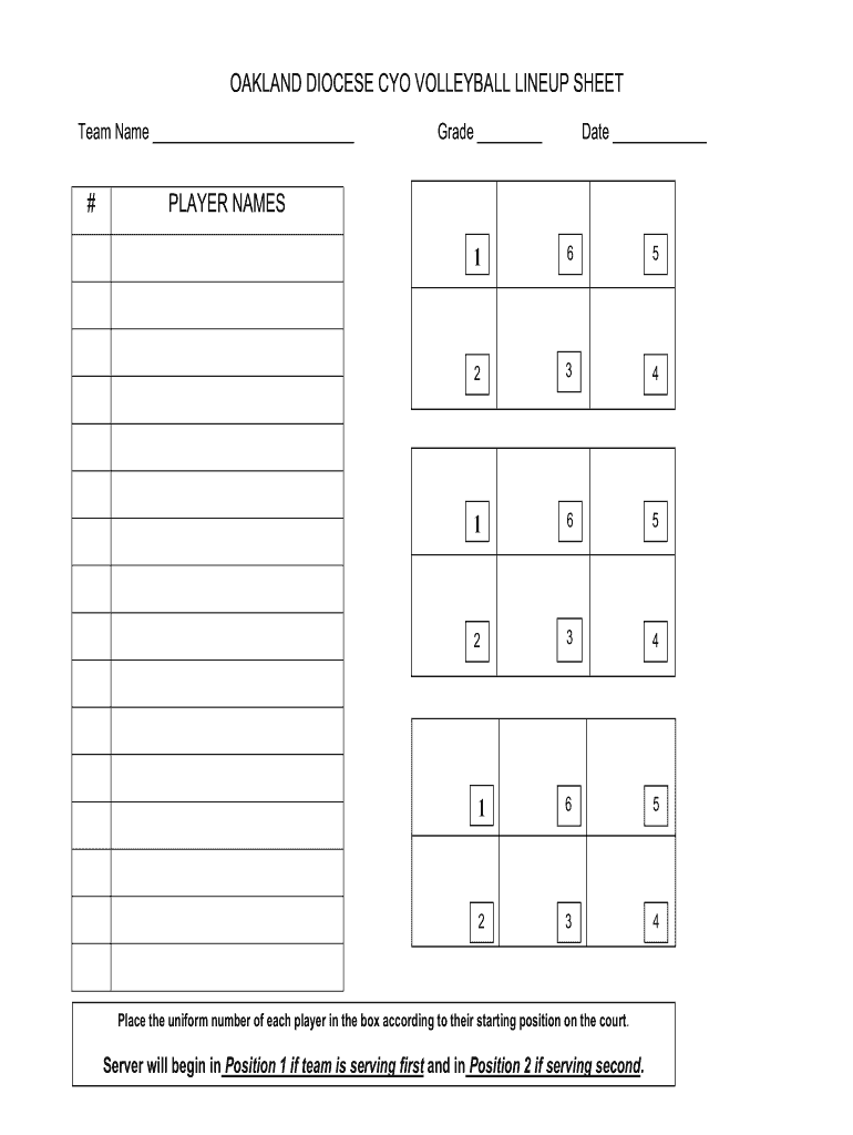 Printable Volleyball Lineup Sheet Template Free Printable