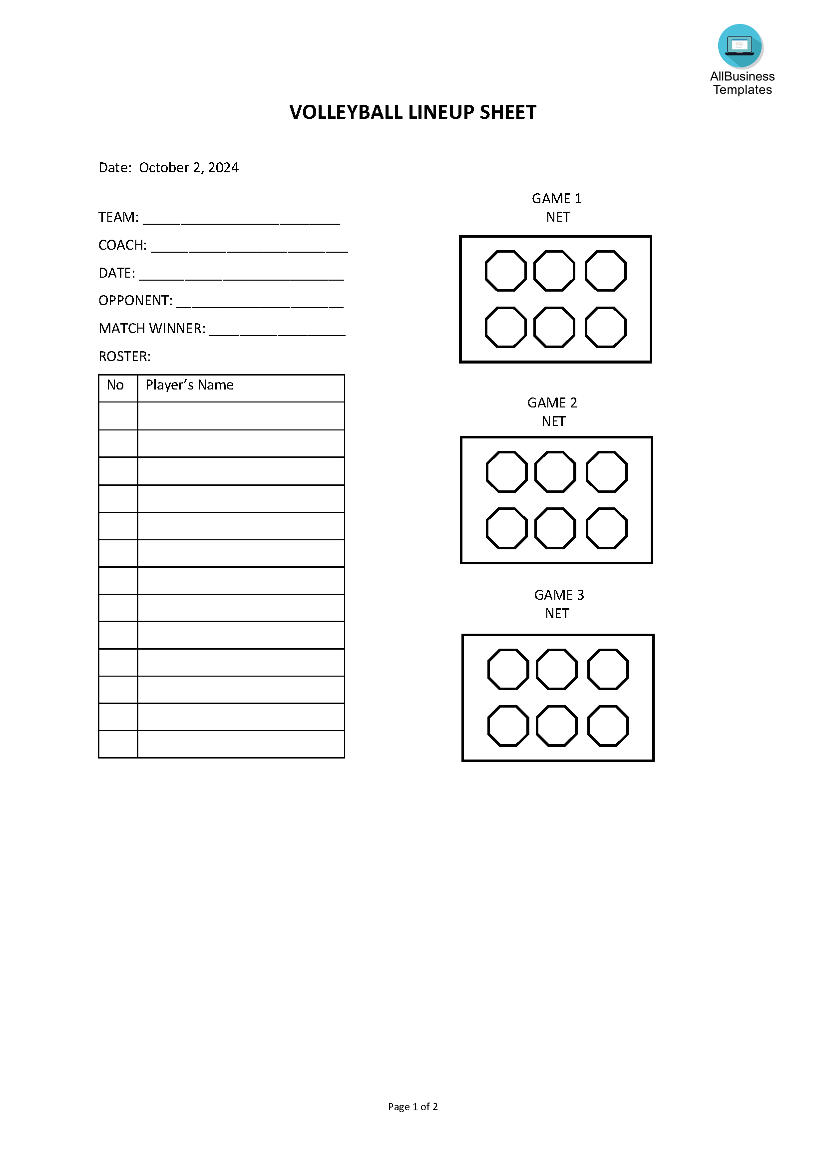 Printable Volleyball Lineup Sheet Template Printable Templates NBKomputer