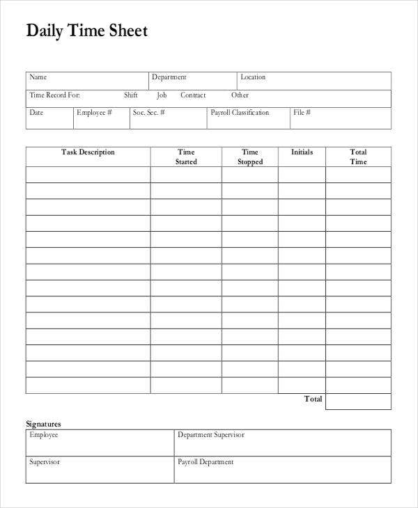 Printable Yearly Time Sheets
