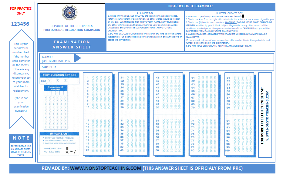 Scantron Sheet Printable Let Pdf