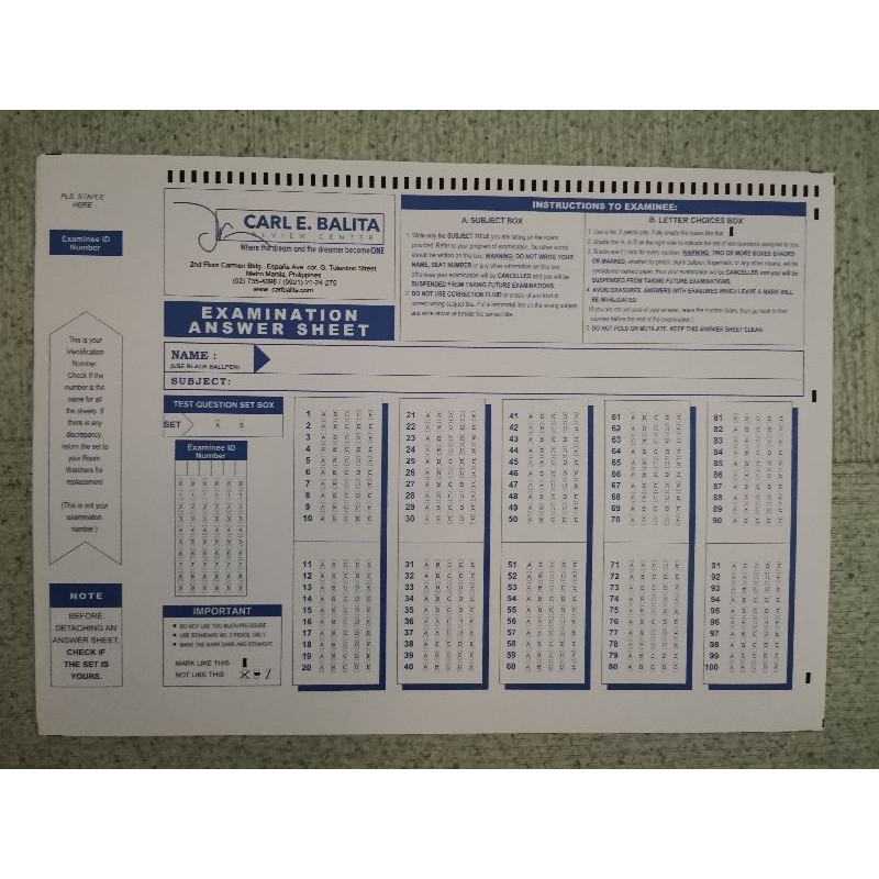 Scantron Sheet Printable