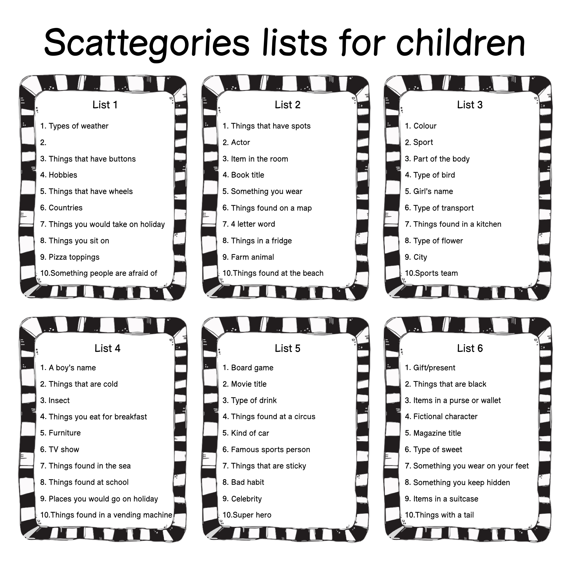Scattergories Score Sheets 10 Free PDF Printables Printablee