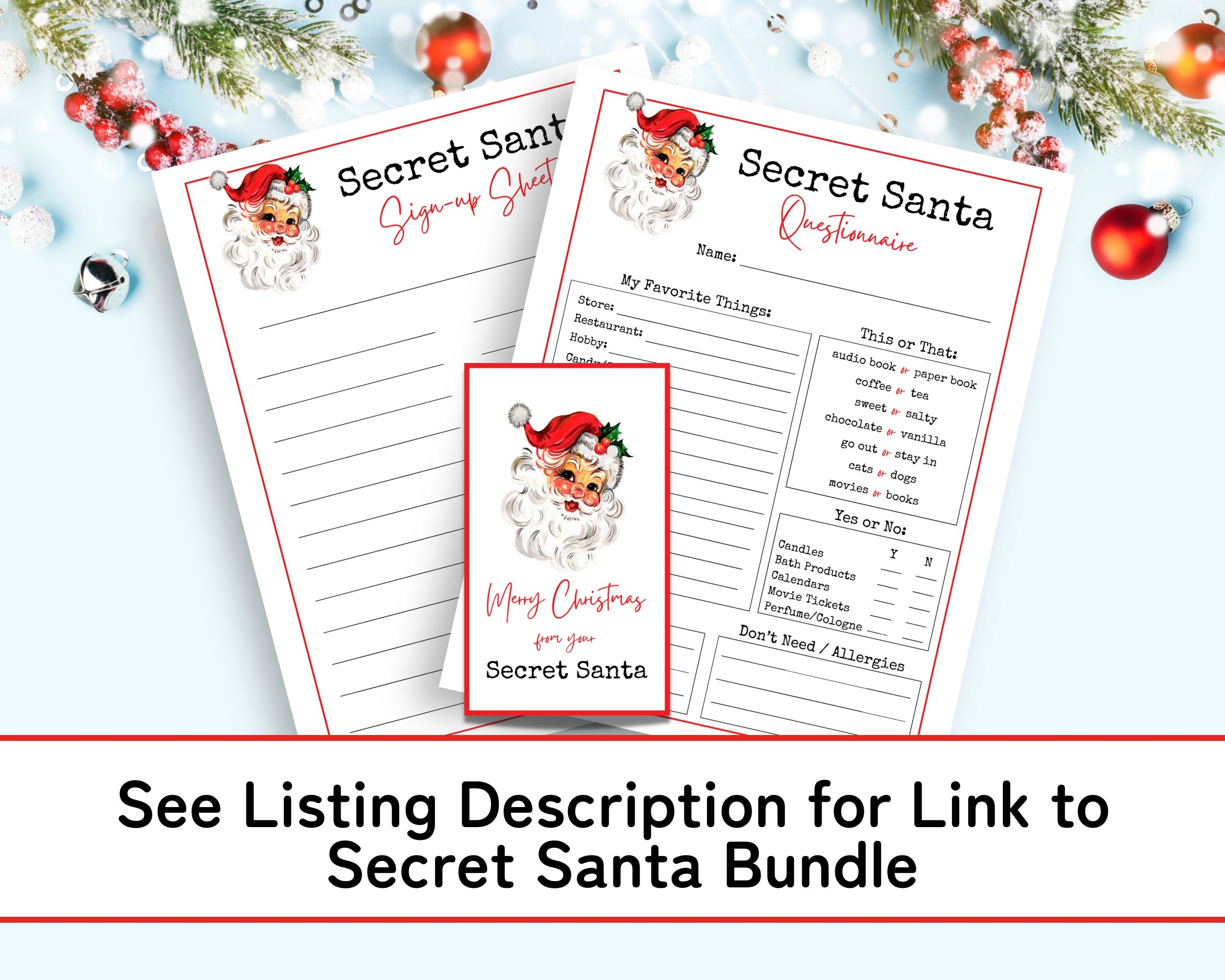 Secret Santa Sign Up Sheet Printable Secret Santa Gift Exchange 