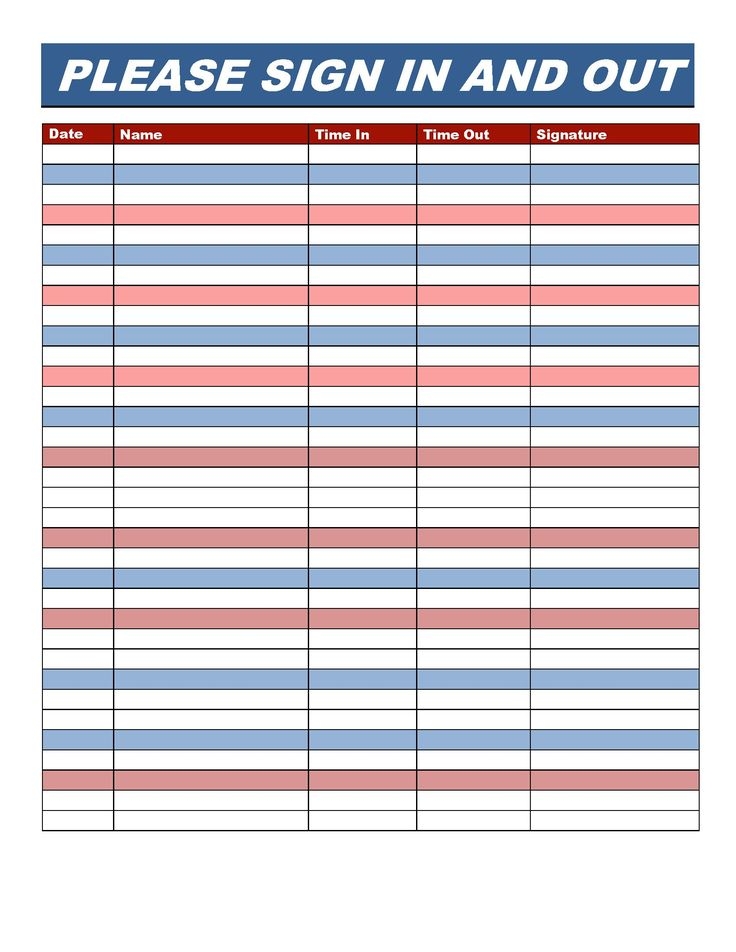 Sign In Sign Out Sheet Template Printable Sign In And Sign Etsy 