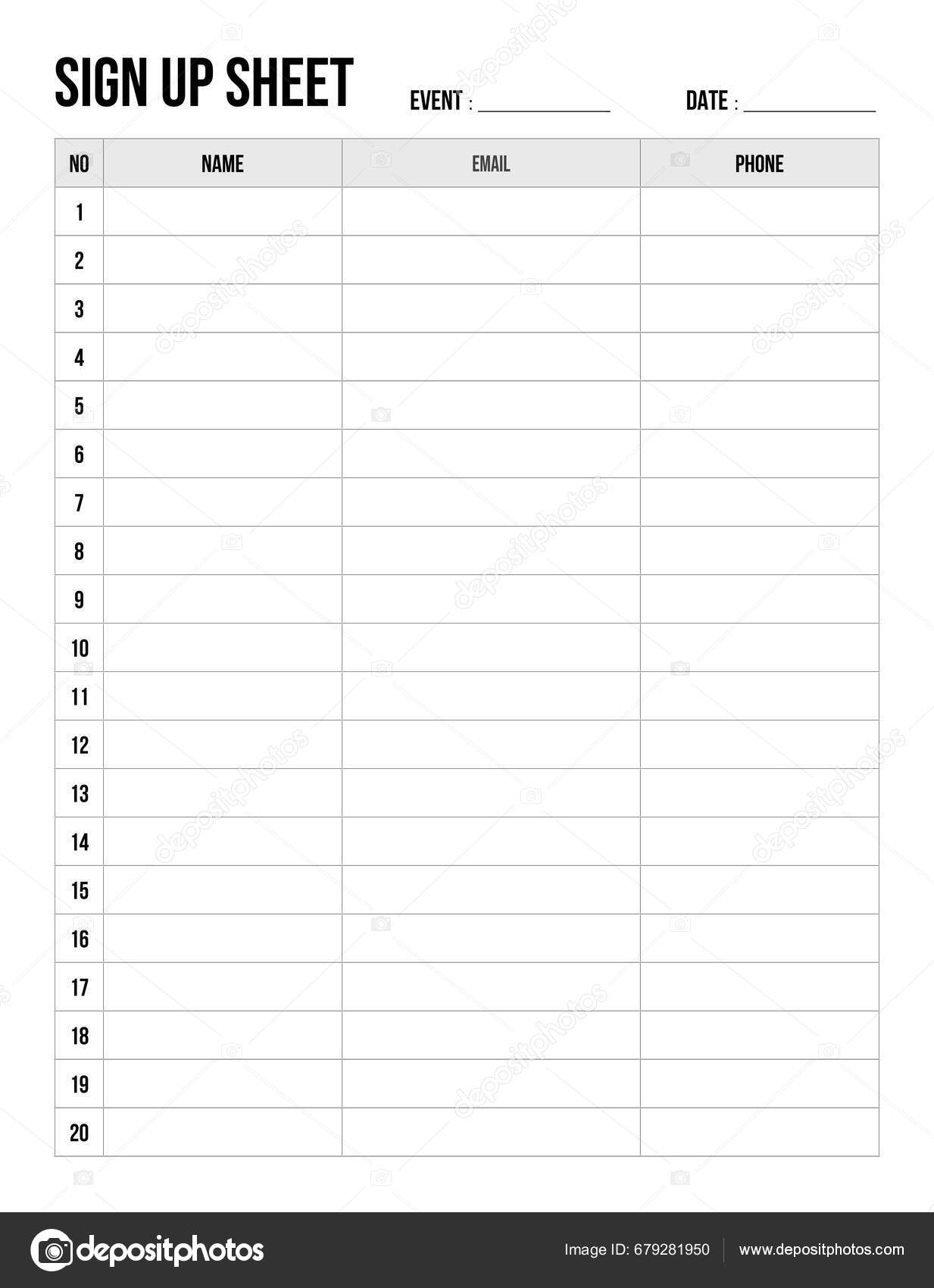 Sign Sheet Printable Template Event Planning Stock Vector By CBS 
