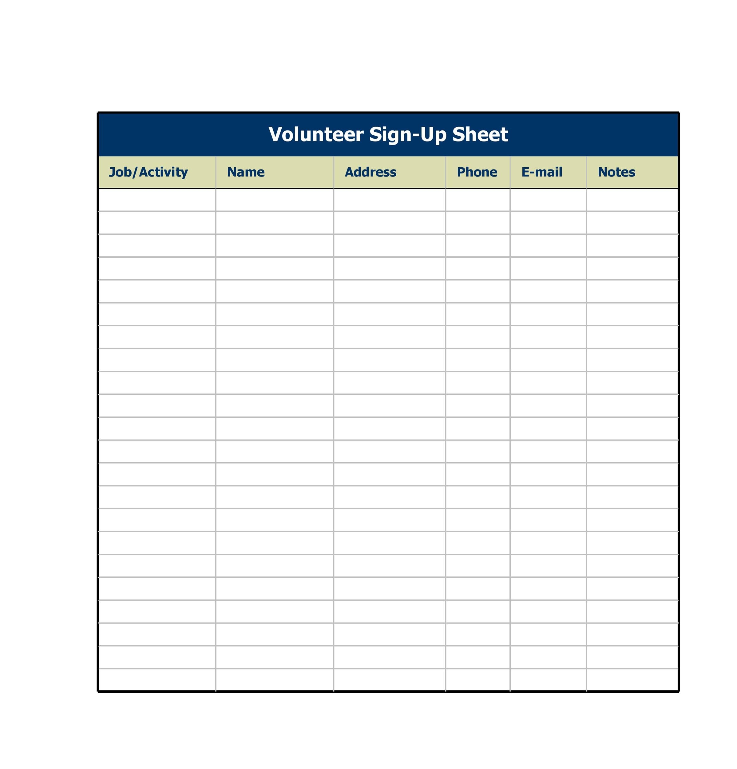 Sign Up Sheet Printable Template