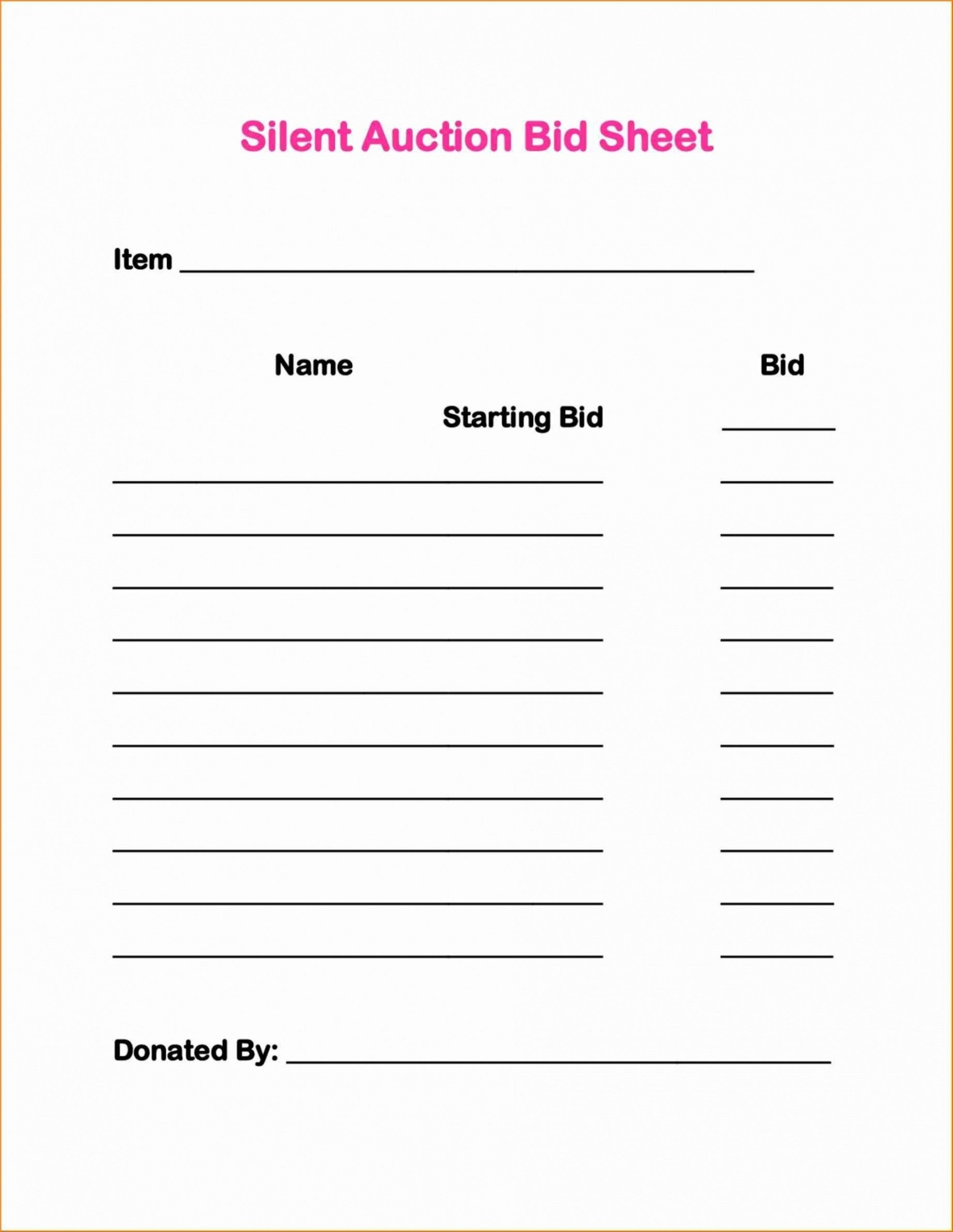 Silent Auction Printable Bid Sheets