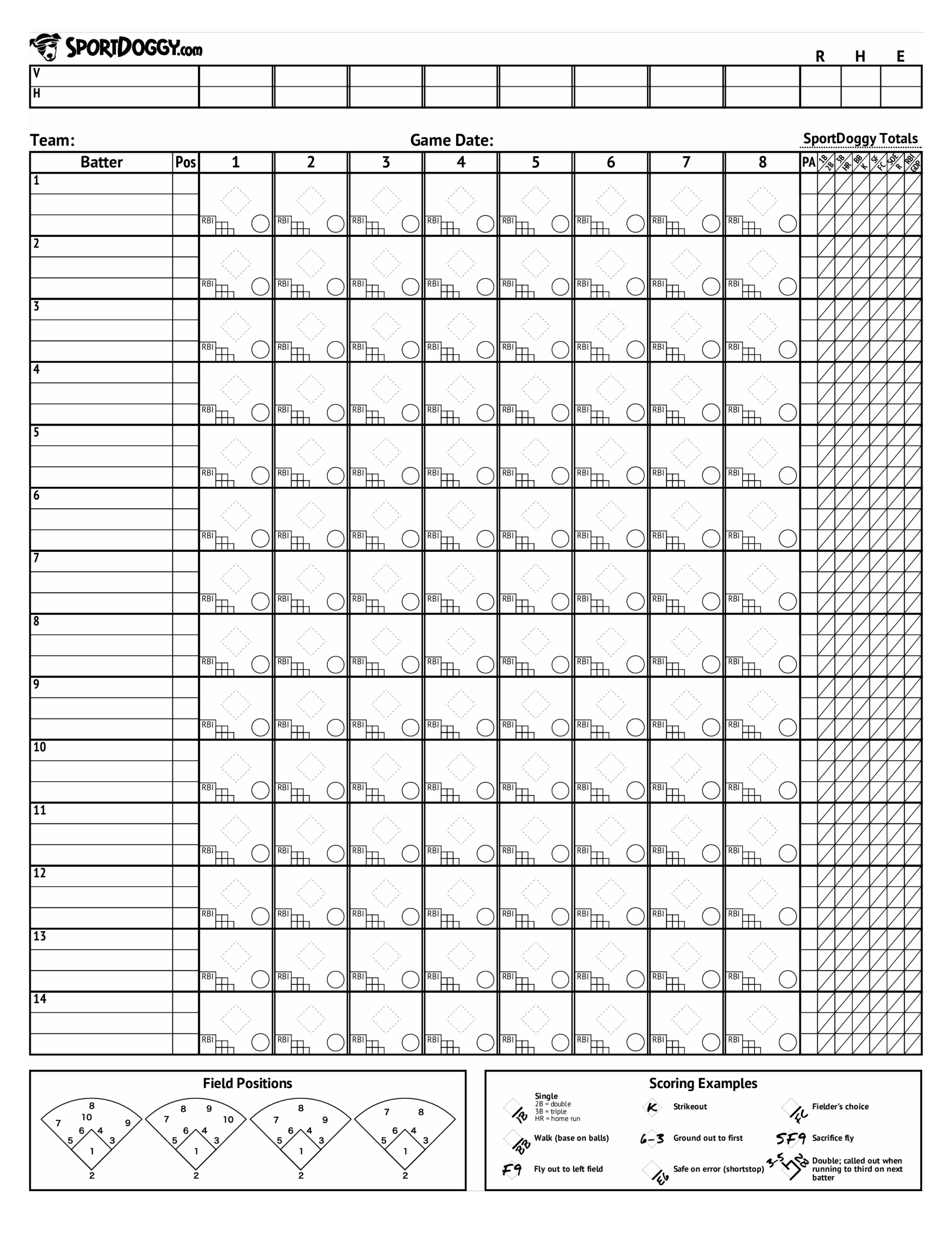 Softball Scoresheet Printable Printable Word Searches