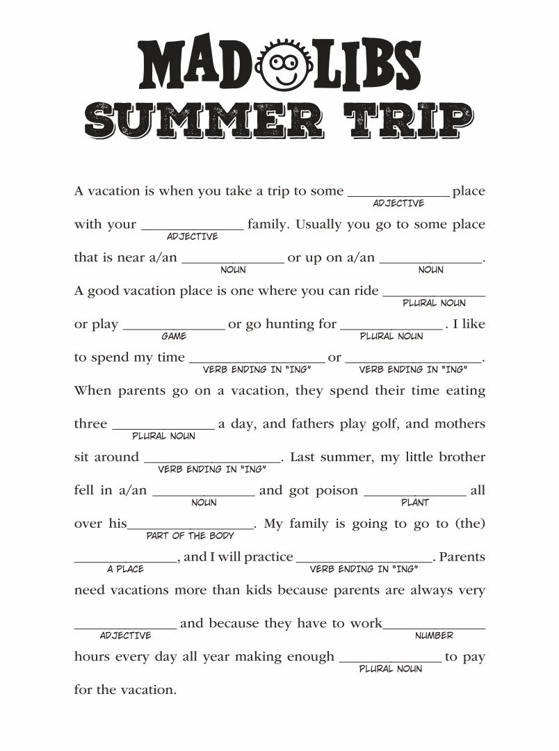 Summer Mad Libs Printable Printable Mad Libs Kids Mad Libs Mad Libs 