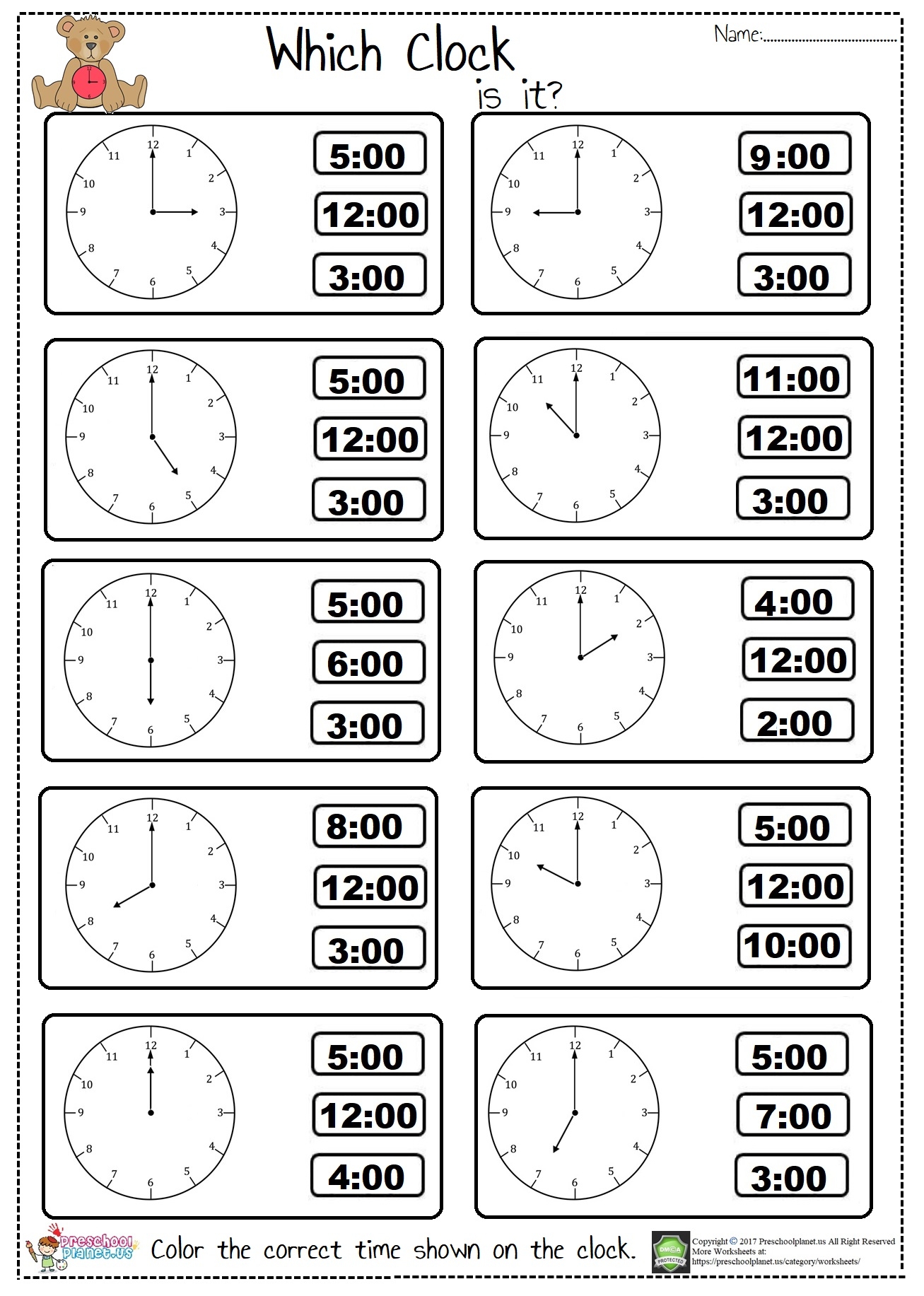 Telling Time Free Printable Worksheets
