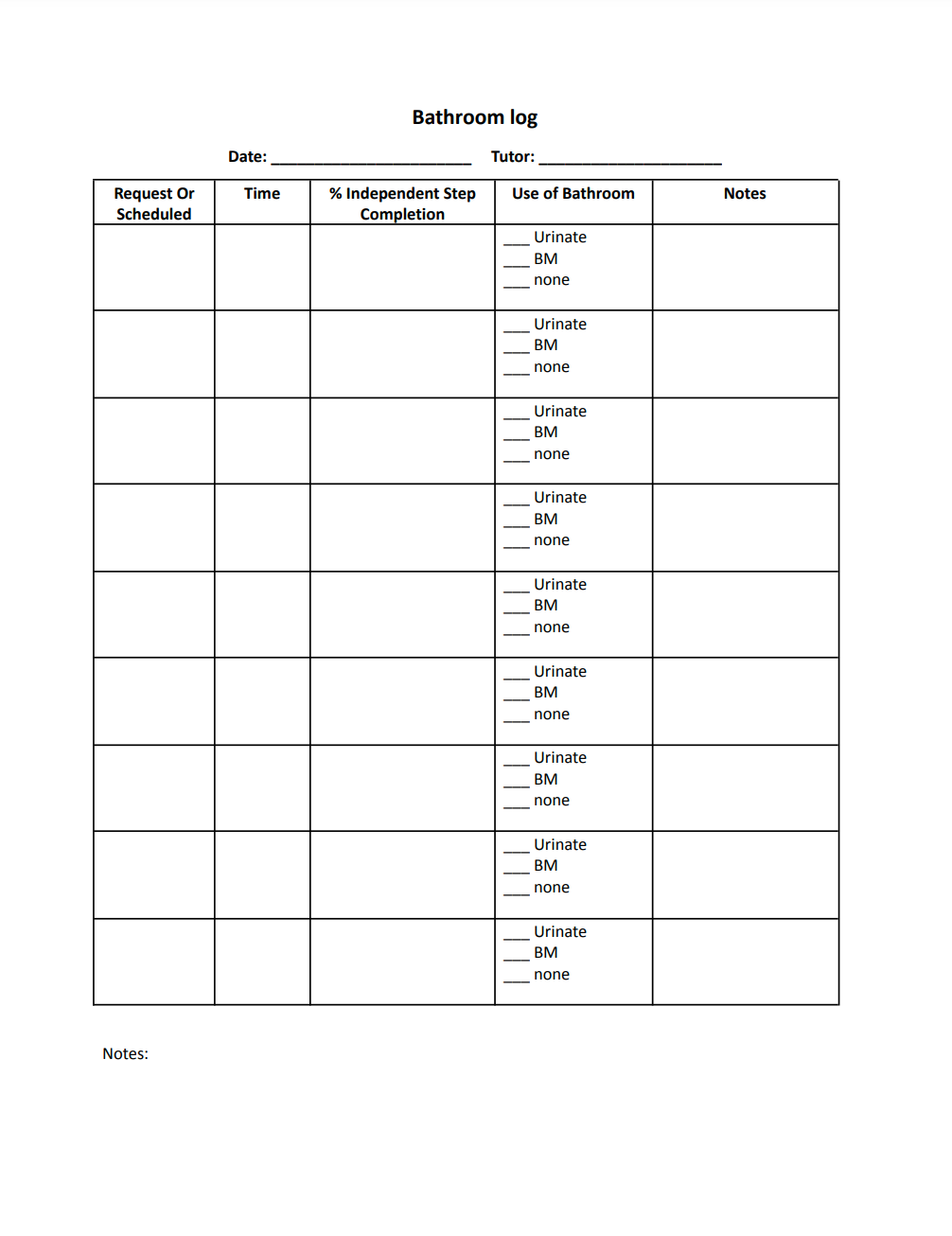 Toileting Data Sheet Printable FREE Printables