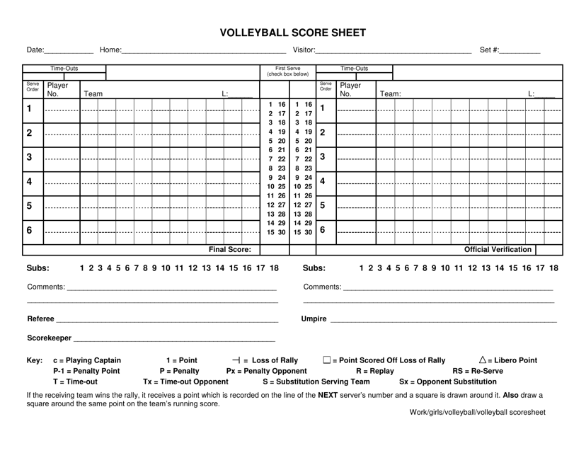Volleyball Score Sheet Table Download Printable PDF 43 OFF